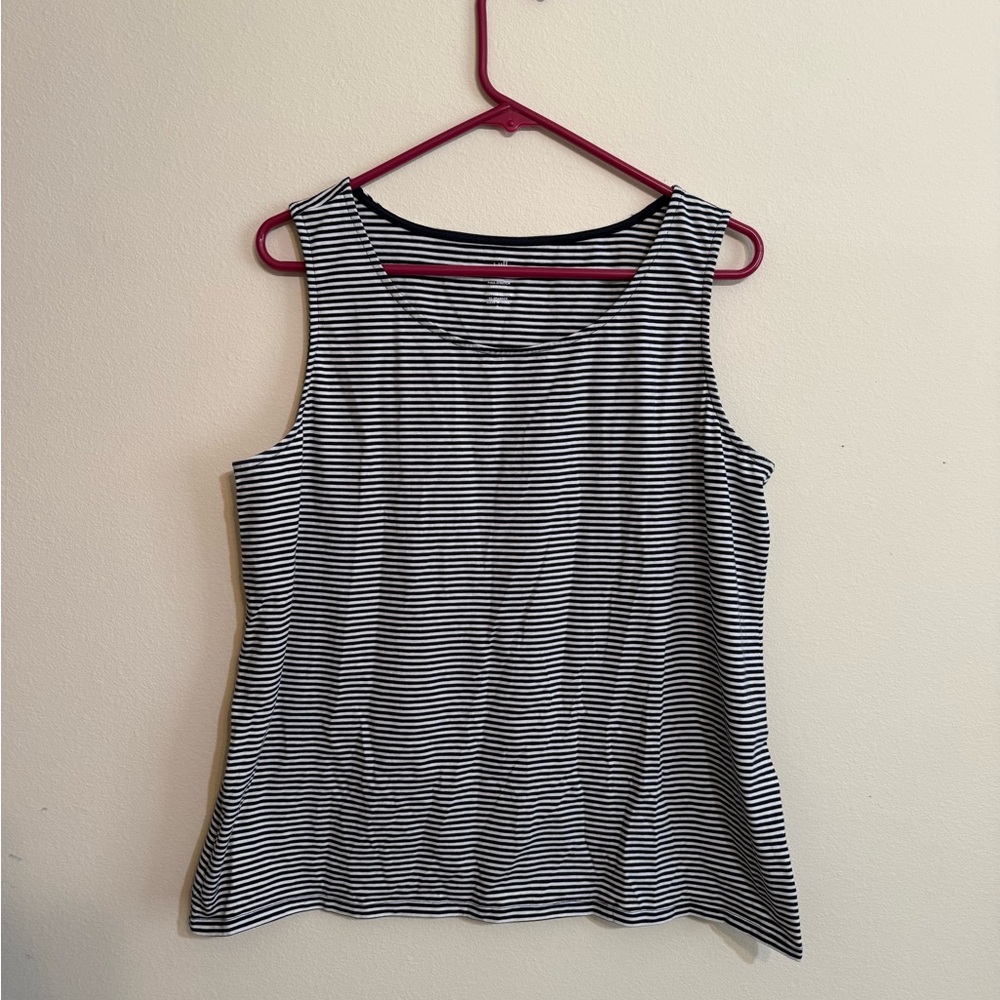 J Jill navy blue and white striped tank top size L